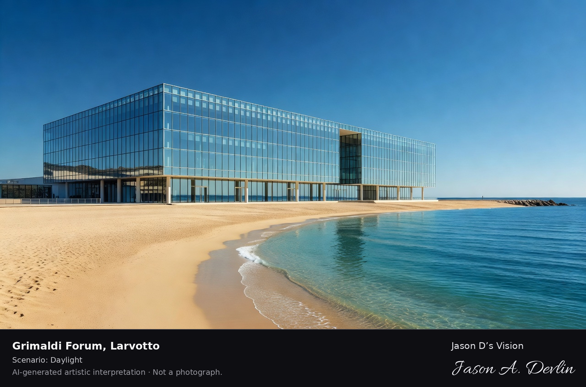 AI-generated artistic interpretation of Grimaldi Forum, Larvotto, Monaco.