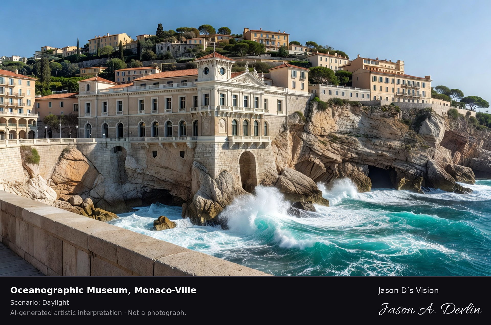 AI-generated artistic interpretation of Oceanographic Museum, Monaco-Ville, Monaco.