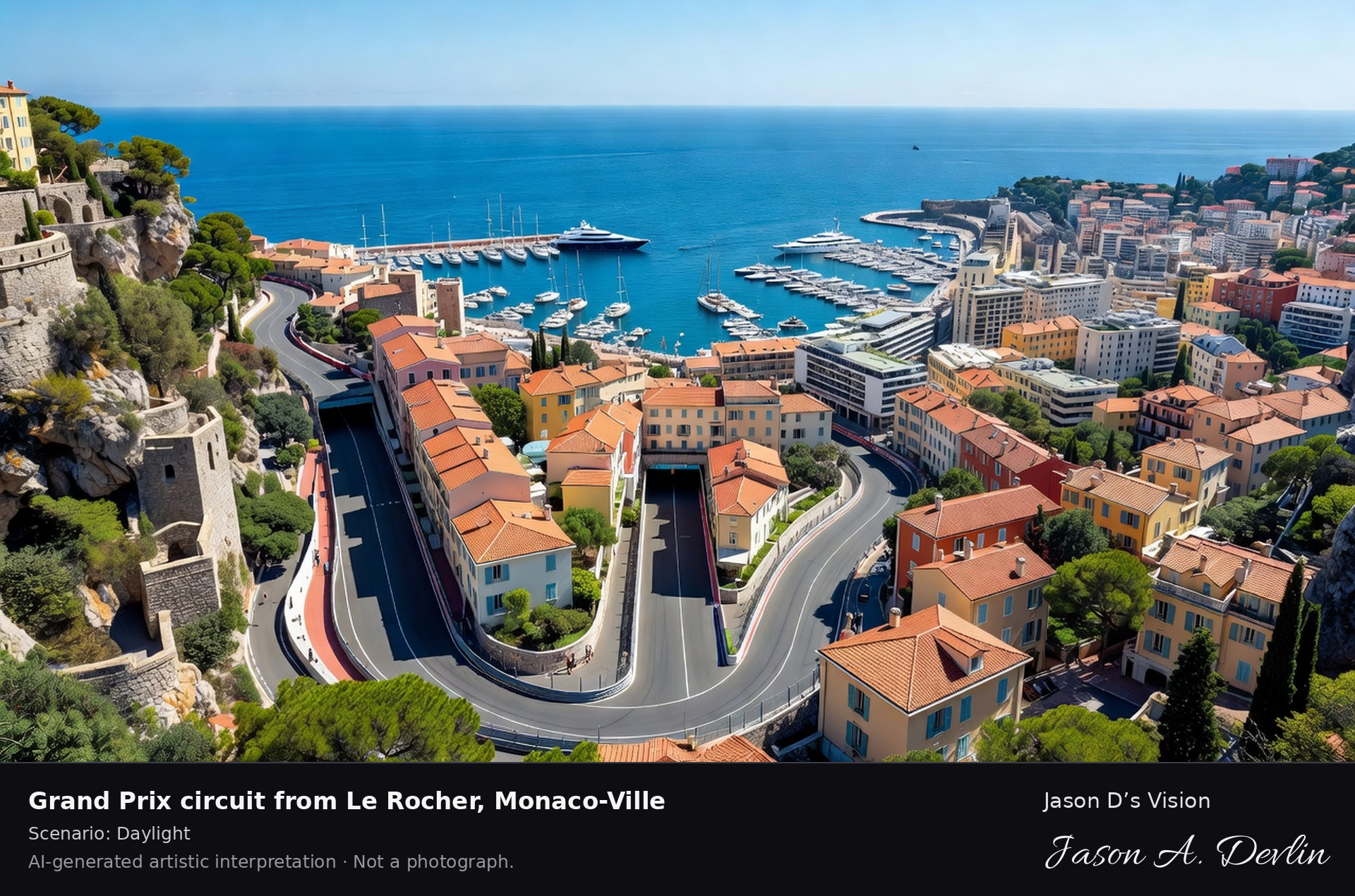 Grand Prix circuit from Le Rocher, Monaco-Ville