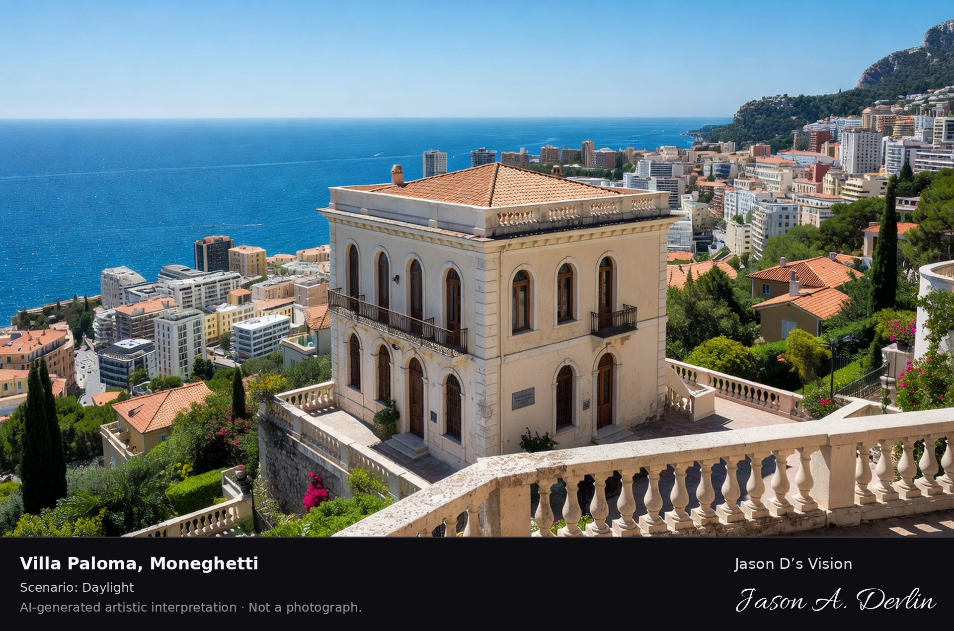 AI-generated artistic interpretation of Villa Paloma, Moneghetti, Monaco.