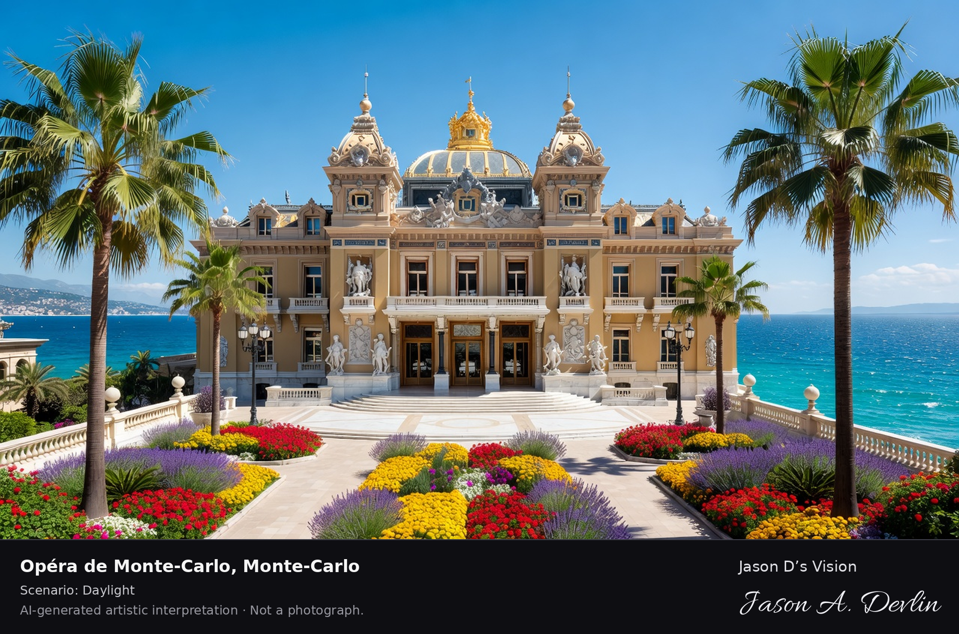 AI-generated artistic interpretation of Opéra de Monte-Carlo, Monte-Carlo, Monaco.