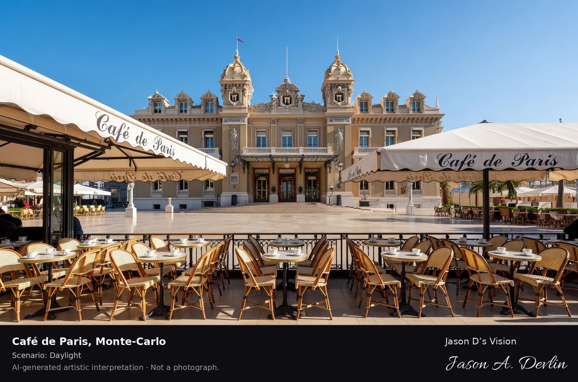 AI-generated artistic interpretation of Café de Paris, Monte-Carlo, Monaco.