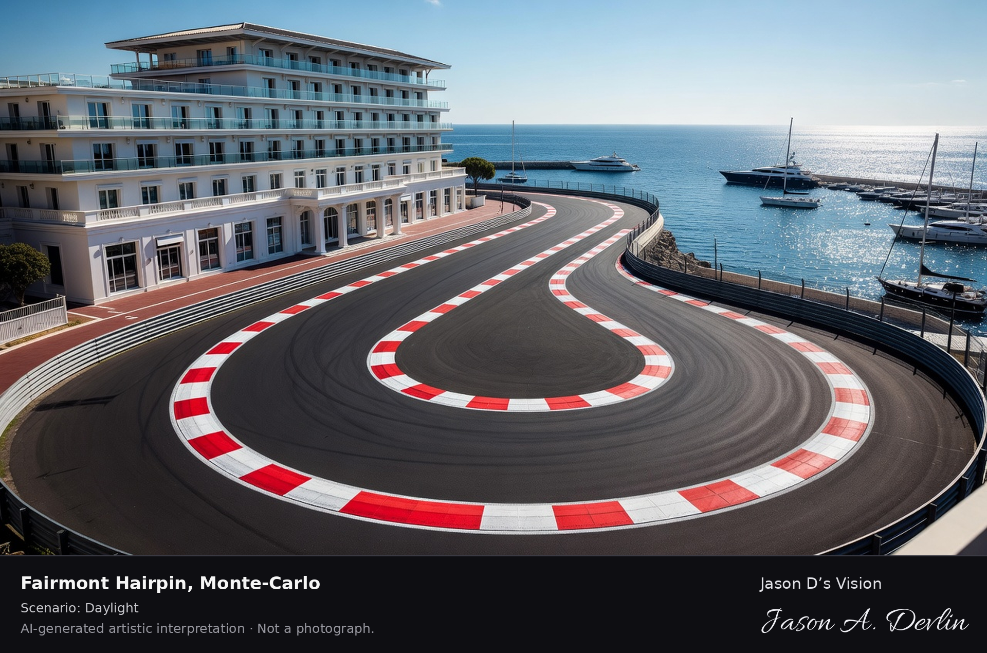 AI-generated artistic interpretation of Fairmont Hairpin, Monte-Carlo, Monaco.